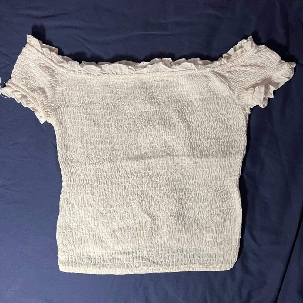 bershka smock white off shoulder top short sleeve